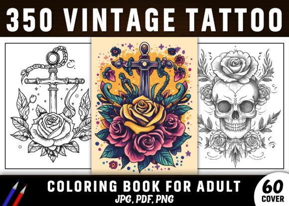 350 Vintage Tattoo Coloring Pages - KDP