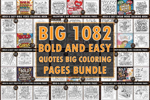 Adult Bold Easy Quotes Coloring Page Bundle