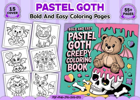 Bold and Easy Pastel Goth Coloring Book
