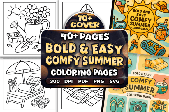 Easy Comfy Summer Coloring Pages and the Bold and Easy Comfy Summer Coloring Pages Bundle for KDP Low Content Books