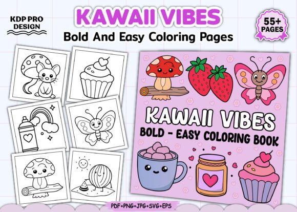 Kawaii Vibes Bold and Easy Coloring Book
