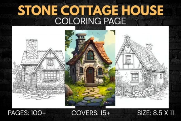 Stone Cottage House Coloring Book